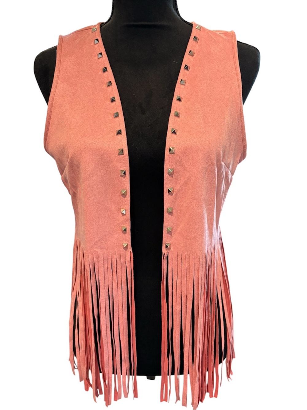 Pink Fringe Studded Open Vest